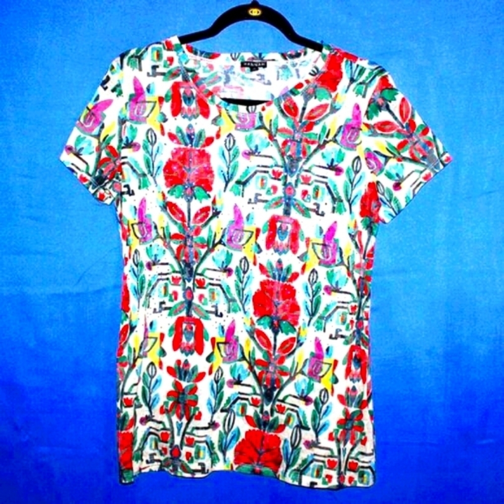 HANNAH Floral Abstract Print T-Shirt - Women's Size S - Multicolor - Artsy Vibes